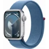 Apple Watch Series 9, 41 мм, корпус из алюминия серебристого цвета, нейлоновый ремешок цвета «ледяной синий»