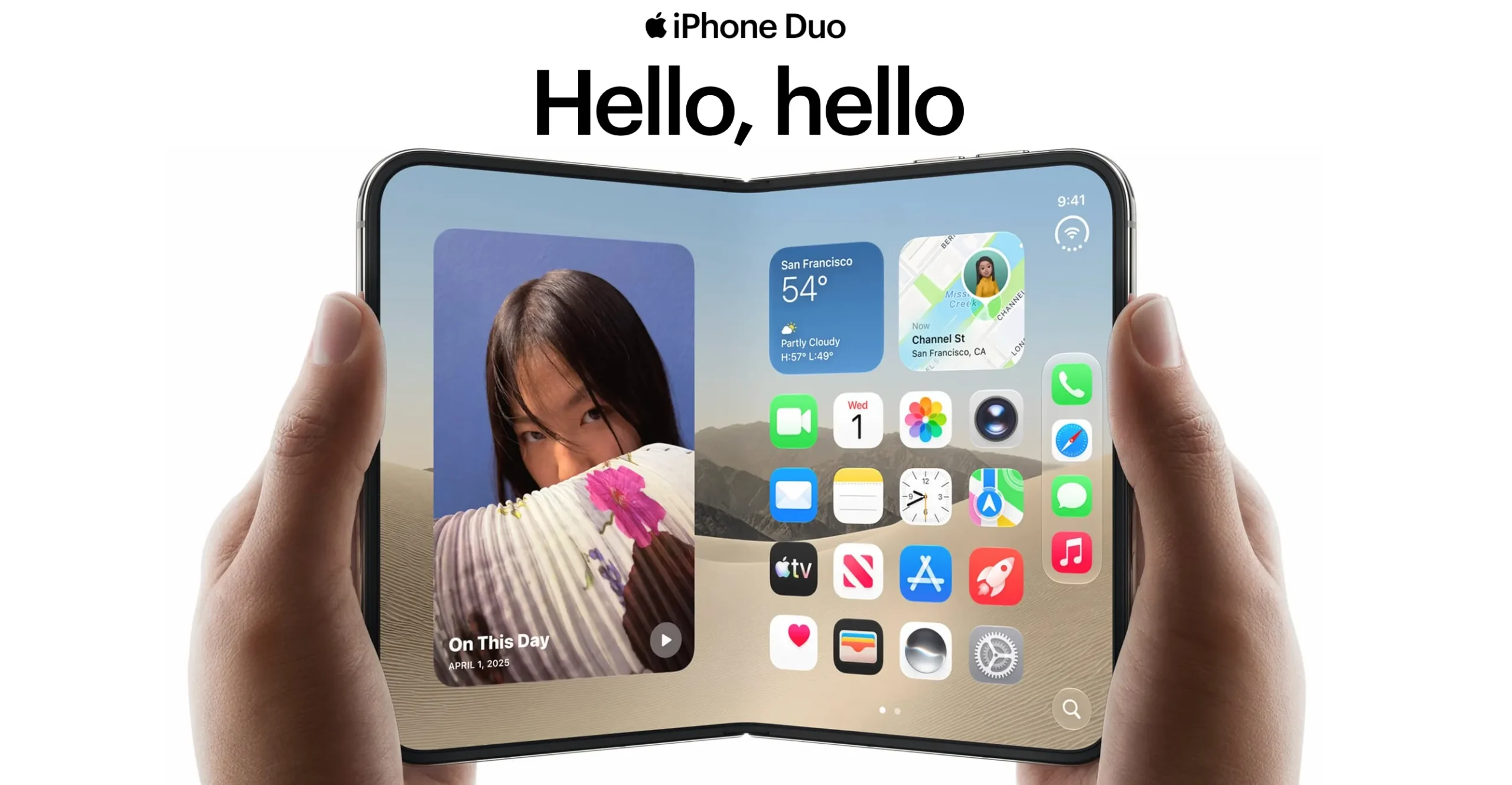 Apple iPhone Duo 256GB Night Sky с увеличенным экраном в раскрытом виде